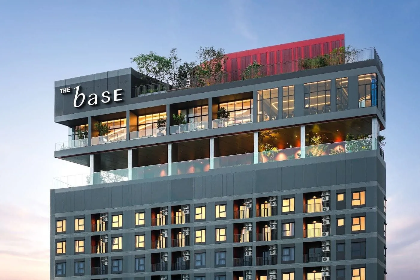 Facade at THE BASE Urban Rama 9, a Sansiri development in Bangkok, Thailand
