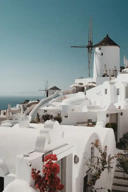 White greek buildings and stairs